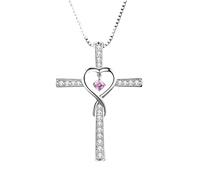 QHQQXN Accesorios para niñas Collar de Plata de Ley 925 con Cruz de corazón Infinito para Mujeres y niñas, Collar de Cruz Religiosa con circonita Brillante, Collar de corazón y Cruz de fe, joyería