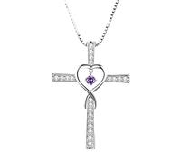 QHQQXN Accesorios para niñas Collar de Plata de Ley 925 con Cruz de corazón Infinito para Mujeres y niñas, Collar de Cruz Religiosa con circonita Brillante, Collar de corazón y Cruz de fe, joyería