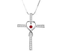 QHQQXN Accesorios para niñas Collar de Plata de Ley 925 con Cruz de corazón Infinito para Mujeres y niñas, Collar de Cruz Religiosa con circonita Brillante, Collar de corazón y Cruz de fe, joyería