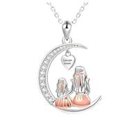 QHQQXN Accesorios para niñas Collar de Plata de Ley 925 para mamá y yo, Collar con Colgante de Luna para mamá e Hija, Collar con corazón Love You Forever, Juego de Collar para 2 Madre e Hija, Collar