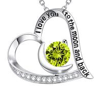 QHQQXN Accesorios para niñas Regalos de cumpleaños para Ella Collar con Te Amo hasta la Luna y la Espalda Plata de Ley 925 Joyas con Piedras natales de septiembre y Octubre Colgante en Forma de