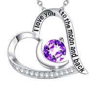 QHQQXN Accesorios para niñas Regalos de cumpleaños para Ella Collar con Te Amo hasta la Luna y la Espalda Plata de Ley 925 Joyas con Piedras natales de septiembre y Octubre Colgante en Forma de