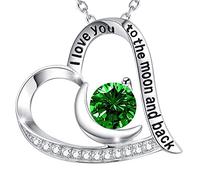 QHQQXN Accesorios para niñas Regalos de cumpleaños para Ella Collar con Te Amo hasta la Luna y la Espalda Plata de Ley 925 Joyas con Piedras natales de septiembre y Octubre Colgante en Forma de