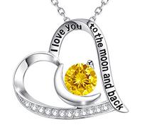 QHQQXN Accesorios para niñas Regalos de cumpleaños para Ella Collar con Te Amo hasta la Luna y la Espalda Plata de Ley 925 Joyas con Piedras natales de septiembre y Octubre Colgante en Forma de