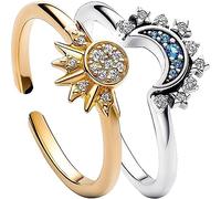 QHQQXN Anillo Celestial superpuesto de Sol y Luna, diseño de Sol y Luna brillando Juntos, Anillo de Mujer en Capas con sensación, Anillo Abierto con engaste de Diamantes