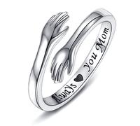 QHQQXN Anillos de Abrazo de Plata de Ley 925 para Mujer, te Amo para Siempre te Amo, Regalo para Madre, Regalos para Hermana, Palabras grabadas Abrazando Las Manos, Anillo Abierto, Regalo de joyería