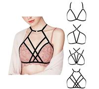 QHQQXN Arnés Sujetador Hueco con Tiras, Bralette De Jaula Elástica Lencería Corporal Sin Copa, Bralet Top Corto con Cinturón Halter Ajustable Atractivo Gótico Punk para Damas Festival Club Ropa De