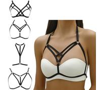 QHQQXN Arnés Sujetador Hueco con Tiras, Bralette De Jaula Elástica Lencería Corporal Sin Copa, Bralet Top Corto con Cinturón Halter Ajustable Atractivo Gótico Punk para Damas Festival Club Ropa De