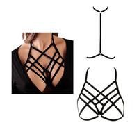 QHQQXN Arnés Sujetador Hueco con Tiras, Bralette De Jaula Elástica Lencería Corporal Sin Copa, Bralet Top Corto con Cinturón Halter Ajustable Atractivo Gótico Punk para Damas Festival Club Ropa De