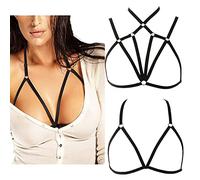 QHQQXN Arnés Sujetador Hueco con Tiras, Bralette De Jaula Elástica Lencería Corporal Sin Copa, Bralet Top Corto con Cinturón Halter Ajustable Atractivo Gótico Punk para Damas Festival Club Ropa De