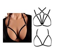 QHQQXN Arnés Sujetador Hueco con Tiras, Bralette De Jaula Elástica Lencería Corporal Sin Copa, Bralet Top Corto con Cinturón Halter Ajustable Atractivo Gótico Punk para Damas Festival Club Ropa De