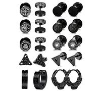 QHQQXN Aro de Acero Inoxidable para Hombre, joyería vikinga para Hombre, Redondo, aro Huggie, Tornillo para niños, circonita gótica