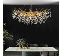 QHQQXN Bedroom Ceiling Lights Crystal Chandelier, 80Cm RoundFor Dining Room,Gold Tree Branches Chandelier Lighting, Round Dining Room Chandelier Over Table,Branches and Crystals