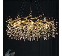 QHQQXN Bedroom Ceiling Lights Crystal Chandelier For Dining Room,Gold Tree Branches Chandelier Pendant Lighting, D80Cm Round Dining Room Chandelier Over Table, Branches and Crys