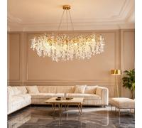 QHQQXN Bedroom Ceiling Lights Crystal Chandelier Tree Branch Chandelier Luxury Rectangular Crystal Raindrop Pendant Light 10 Lights Kitchen Island Hanging Light Fixture For Livi