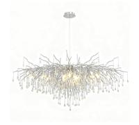 QHQQXN Bedroom Ceiling Lights Crystal Rectangular Chandelier, Tree Branch Raindrop Crystal Chandelier Light Fixtures Large Kitchen Island Hanging Light Fixture For Living Room,