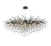 QHQQXN Bedroom Ceiling Lights Crystal Rectangular Chandelier, Tree Branch Raindrop Crystal Chandelier Light Fixtures Large Kitchen Island Hanging Light Fixture For Living Room,