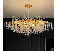 QHQQXN Bedroom Ceiling Lights Crystal Tree Branch Chandelier, Large Gold Raindrop Indoor Hanging Pendant Light Fixture Luxury Crystal Chandelier For Dining Room Kitchen Island L