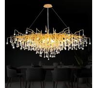 QHQQXN Bedroom Ceiling Lights Gold Crystal Chandelier - Raindrop & Tree Branch Design, Luxury Large Pendant Light Fixture For Dining Room, Living Room, High Ceiling Entryway/Foy