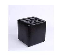 QHQQXN Black Leather Square Stool - Padded Foot Rest for Living Room & Bedroom Versatile Small Bench & Shoe Storage Stylish Footstool for Chairs & Decor