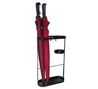 QHQQXN Black Oval Metal Umbrella Stand Rack with Hooks & Drip Tray Indoor Hallway Entrance Umbrella Holder (34 * 14 * 55cm)