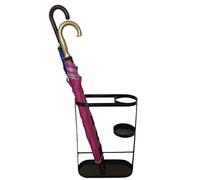 QHQQXN Black Oval Metal Umbrella Stand Rack with Hooks & Drip Tray Indoor Hallway Entrance Umbrella Holder (34 * 14 * 55cm)