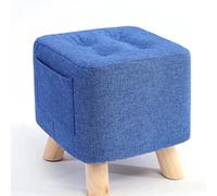 QHQQXN Blue Linen Foot Stool Ottoman for Living Room and Bedroom Small Square Rest Stool for Shoe Change 28x28x31cm