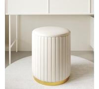 QHQQXN Blue Velvet Ottoman with Gold Plating Base for Living Room Bedroom or Shop Round Sponge Vanity Stool Chair for Foot Rest Upholstered Non Storage 13 * 16.5in