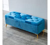QHQQXN Blue Velvet Upholstered Storage Foot Stool Bench for Living Room or End of Bed 31x15x18inch