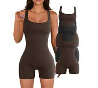 QHQQXN Body Shaper for Women Tummy Control Ribbed Sleeveless Shapewear Ultra Light Butt Lift Bodysuit 3 Piece