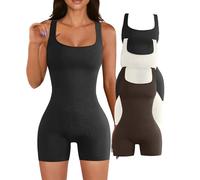 QHQQXN Body Shaper for Women Tummy Control Ribbed Sleeveless Shapewear Ultra Light Butt Lift Bodysuit 3 Piece