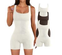 QHQQXN Body Shaper for Women Tummy Control Ribbed Sleeveless Shapewear Ultra Light Butt Lift Bodysuit 3 Piece