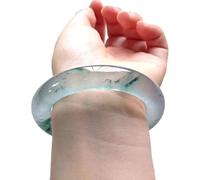 QHQQXN Brazalete de Jade Natural, Pulsera de Jade de Flor Verde líquida de Color Transparente, Pulsera de Jade de Ancho Medio para Mujer, joyería, para Familia, para Amigos, con joyero, 54-64 mm (62