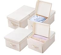 QHQQXN Cajas de Almacenamiento 4PCS Organizador de Armario con Tapa Armario Organizador de Ropa Lavable Caja de separación de cajón Plegable Visible para el hogar Jeans Camiseta Calcetines Panty