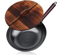 QHQQXN Carbon Steel Wok Woks and Stir Fry Pans with Lid Kitchen Cookwar for ElectricGas Stoves Flat Bottom-30cm(30cm)