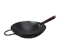 QHQQXN Cast Iron Wok Pan Chinese Hand Hammered Iron Woks and Stir Fry Pans Non-Stick Pot with Stainless Steel Handles for Electric/Induction 34cm