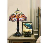 QHQQXN Chandelier 12-Inch European Vintage Style Stained Glass Yellow Dragonfly and Pearl Warm Coloured Series Table Lamp Desk Lamp Bedside Light Small Gift