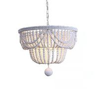 QHQQXN Chandelier 4-Lights Hanging Ceiling Lamp Fixtures American Rustic Ceiling Pendant Lighting Wooden Bead Retro Droplight for Hotel Bedroom Kitchen Island Entryway (Color : White) (White) Smal