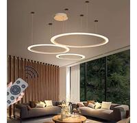 QHQQXN Chandelier LED Pendant Light Creative Circle Pendant Lamp Ceiling Lights Dimmable with Remote Control Height Adjustable Ceiling Pendant Bedroom Living Room Kitchen s,White,3ring40+60+80cm SM