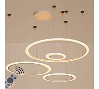 QHQQXN Chandelier LED Pendant Light Creative Circle Pendant Lamp Ceiling Lights Dimmable with Remote Control Height Adjustable Ceiling Pendant Bedroom Living Room Kitchen s,White,3ring40+60+80cm SM