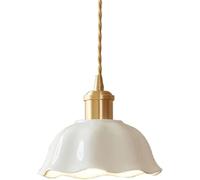 QHQQXN Chandelier Petal Shape Ceramic Lampshade Pendant Light Japanese Style E26/E27 Base Hanging Lamp Iron Ceiling Plate Living Room