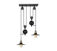 QHQQXN Chandelier Vintage Pulley Pendant Loft Ceiling Light Hanging Lamp Artistic Lighting Fixture, Adjustable Black Metal Water Pipe, Lamp for Kitchen Island Bar Hallway Dining Room,2*E27 Small