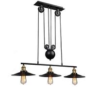 QHQQXN Chandelier Vintage Pulley Pendant Loft Ceiling Light Hanging Lamp Artistic Lighting Fixture, Adjustable Black Metal Water Pipe, Lamp for Kitchen Island Bar Hallway Dining Room,2*E27 Small