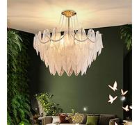 QHQQXN Chandeliers Ceiling Light Ceiling Downlight Chandelier Contemporary Glass Ceiling Chandelier with Feather Art Deco Pendant Light Adjustable Cord 4/6 Lights Hanging For L