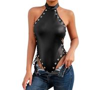 QHQQXN Conjuntos de lencería para Mujer Body con Cuello Halter Corsé Top Peluches Negros Atar Leotardo Ropa Interior para Mujer Traje Sexy Travieso para Dormitorio Fiesta Pole Dance Clubbing