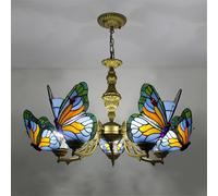 QHQQXN Contemporary Luxury Butterfly Chandelier LED American Creativity Living Room Restaurant Bedroom Villa Hotel Cafe Bar KTV Club Color Glass Pendant Light (E 8 Lights) LWX