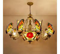 QHQQXN Contemporary Luxury Butterfly Chandelier LED American Creativity Living Room Restaurant Bedroom Villa Hotel Cafe Bar KTV Club Color Glass Pendant Light (E 8 Lights) LWX