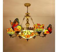 QHQQXN Contemporary Luxury Butterfly Chandelier LED American Creativity Living Room Restaurant Bedroom Villa Hotel Cafe Bar KTV Club Color Glass Pendant Light (E 8 Lights) LWX