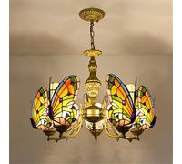 QHQQXN Contemporary Luxury Butterfly Chandelier LED American Creativity Living Room Restaurant Bedroom Villa Hotel Cafe Bar KTV Club Color Glass Pendant Light (E 8 Lights) LWX