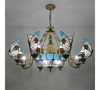QHQQXN Contemporary Luxury Butterfly Chandelier LED American Creativity Living Room Restaurant Bedroom Villa Hotel Cafe Bar KTV Club Color Glass Pendant Light (E 8 Lights) LWX